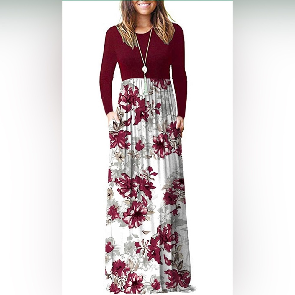 Floral Burgundy and White Maxi Dress Brand NEW with Tag Size Lrg